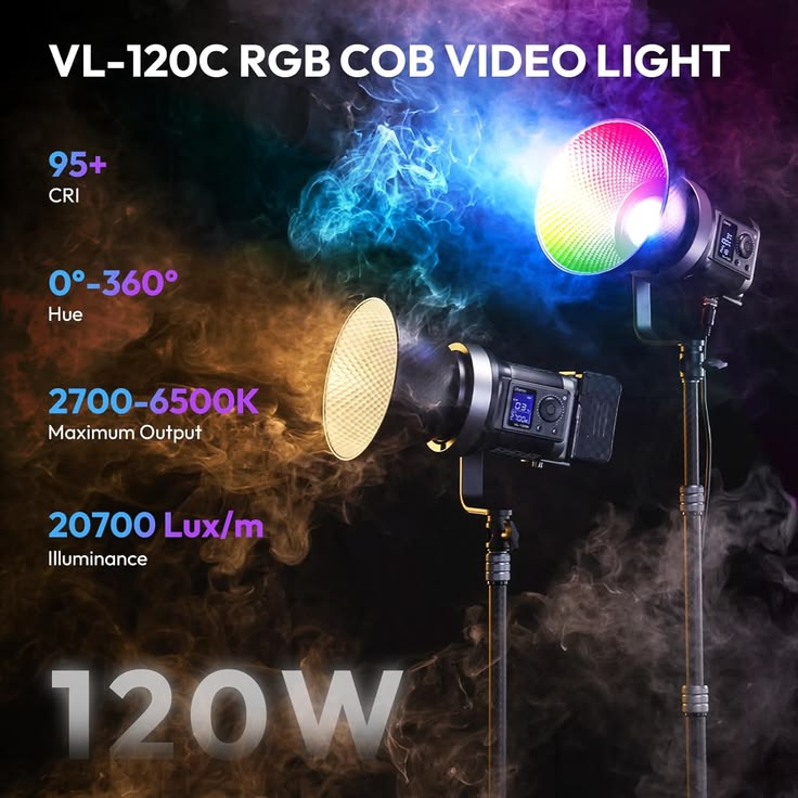ULANZI RGB Video Light - 120W COB LED Video Light Photography Continuous Output Lighting with_ MM8518 High Power 500w RGBW Led Video Photo Studio Focus Light