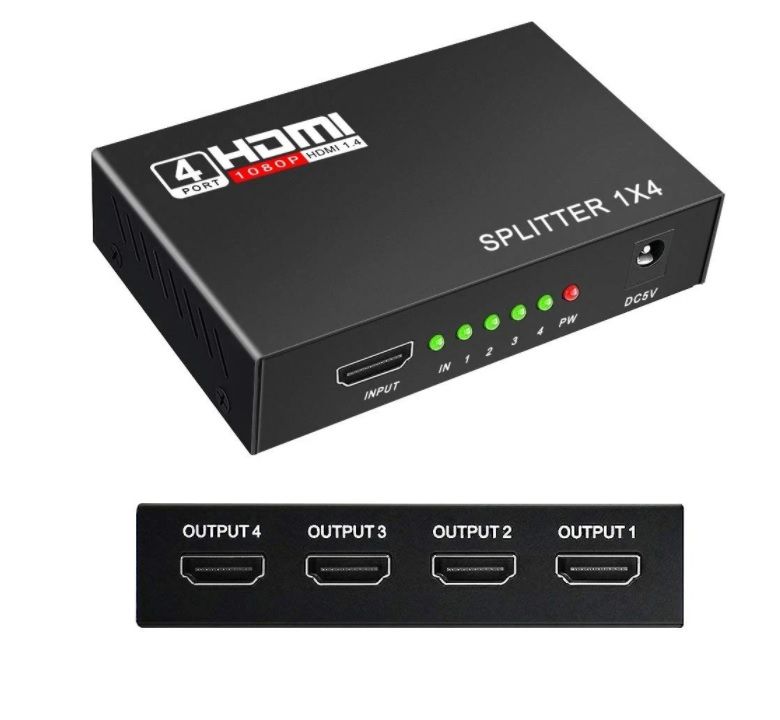 4way 1 HDMI Splitter 1x4 - 1080P Full HD 4-Port HDMI Adapter with 3D Support