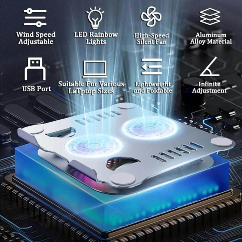 Laptop Stand V4.1 with dual cooling Fan 2 Ergonomic 360° Rotating Laptop Stand Aluminum Alloy with Dual Fan Cooling