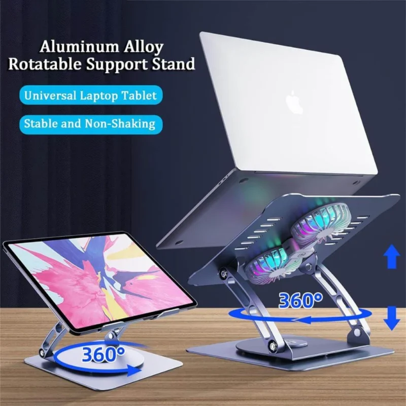 Laptop Stand V4.1 with dual cooling Fan 3 Ergonomic 360° Rotating Laptop Stand Aluminum Alloy with Dual Fan Cooling