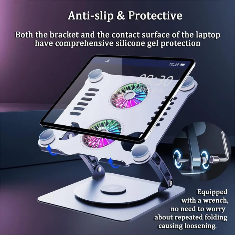 Laptop Stand V4.1 with dual cooling Fan 5 Ergonomic 360° Rotating Laptop Stand Aluminum Alloy with Dual Fan Cooling