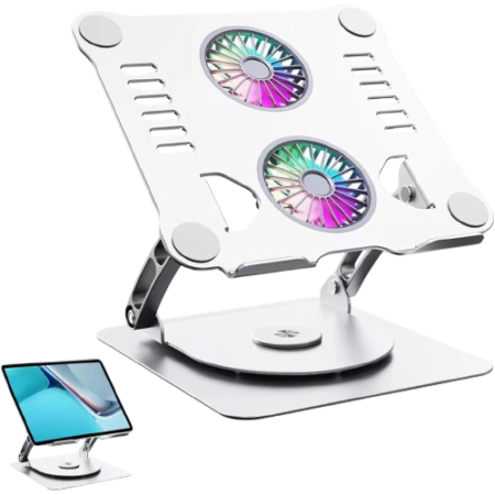 Ergonomic 360° Rotating Laptop Stand Aluminum Alloy with Dual Fan Cooling