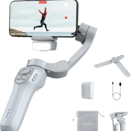Tokqi M01 3-Axis Smartphone Gimbal Stabilizer – AI Face Tracking, Built-in Fill Light, 8-Hour Battery, Foldable with Tripod